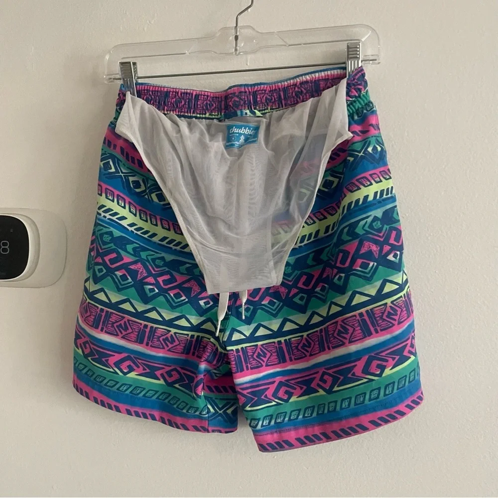 Chubbies Pink and Blue Patterned Swim Trunks size medium